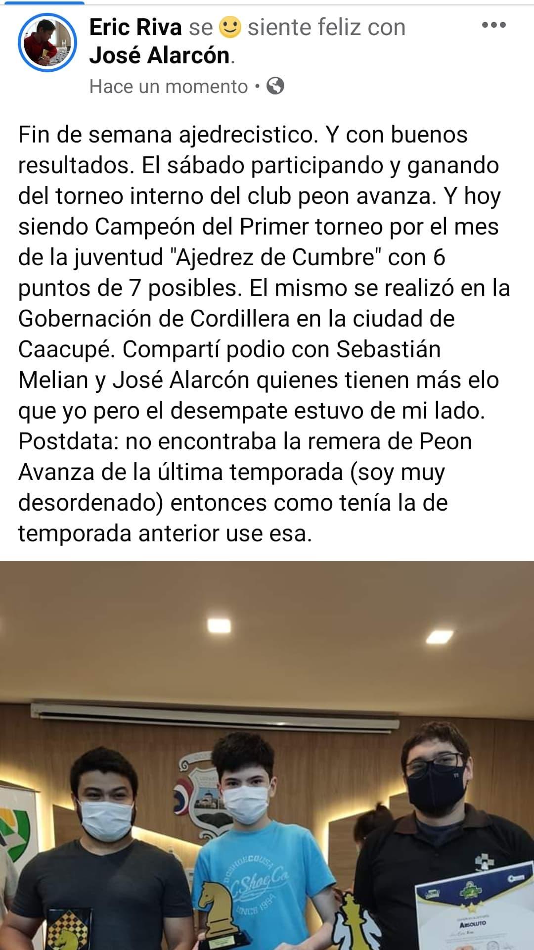 Publicación de Eric Riva sobre el fin de semana de campeonatos